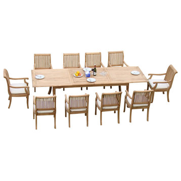 11-Piece Outdoor Teak Dining Set, 117" Rectangle Table, 10 Giva Arm Chairs