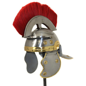 Urban Designs Replica Roman Centurion Red Plume Galea Helmet, Silver & Gold