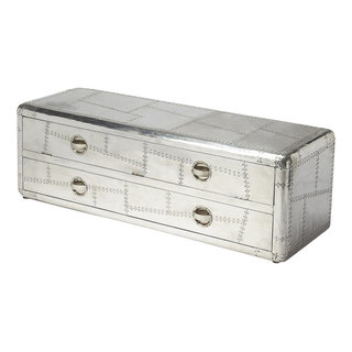 Trunk Design Aluminum Aviator Console Writing Office Desk Table with 6 Drawers, Size: Large, Silver