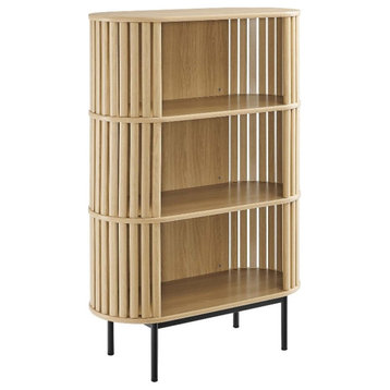 Modway Fortitude 3-Tier Wood Display Cabinet with Open Storage in Oak