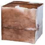 Elk Home - Goat Hide Ottoman - Goat Hide covered mohagany ottoman.