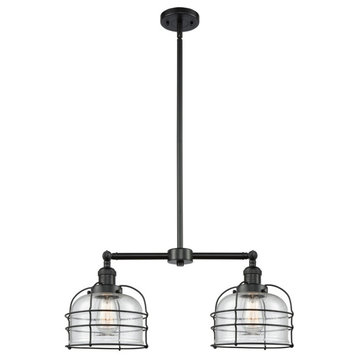 Large Bell 2-Light LED Chandelier, Matte Black, Glass: Seedy