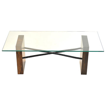 Canela Wood and Glass Top Coffee Table