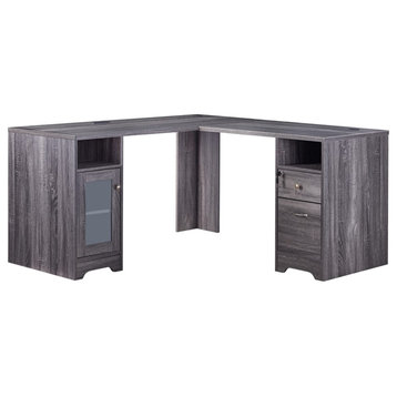 Bowery Hill Modern Wood L-Shaped Writing Desk with USB in Dark Gray