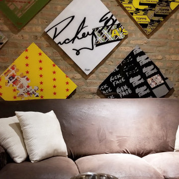 Home art gallery wall of baseball card art by Matthew Lee Rosen