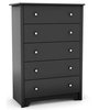 Eco-Friendly 5-Drawer Bedroom Chest In Black Wood Finish And Nickle Finish Knobs