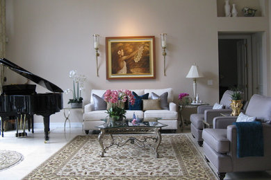 Inspiration for a large transitional living room in Miami with beige walls.