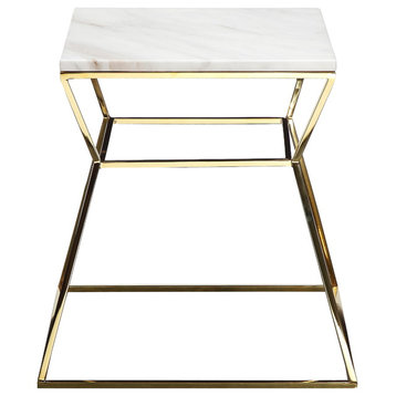 Gold Geo Marble Top Side Table, White