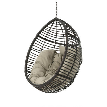 Leasa Indoor/Outdoor Hanging Basket Chair (Stand Not Included), Khaki + Multi-Brown