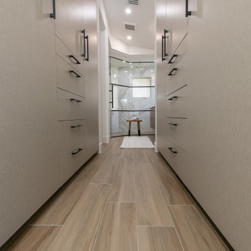 Earth Tone Transitional Closet and Bathroom