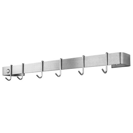 Handcrafted 36" Wall Rack Utensil Bar w 6 Hooks, Stainless Steel