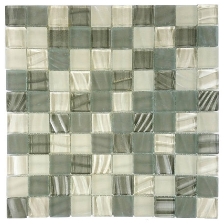 New Era 1"x1" Square Glass Mosaic Tile,Glossy Gray, Single Sheet