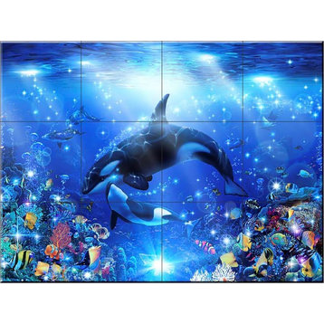 Tile Mural Bathroom Backsplash - Love of Orcas  - by Christian Riese Lassen