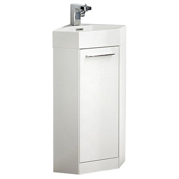 Coda 14" White Modern Corner Bathroom Vanity, Faucet FFT9131CH