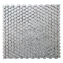 GL Stone Tile - Penny Round Porcelain Mosaic Tile, Silver Metallic, 11 Sheets - Mosaic Tile