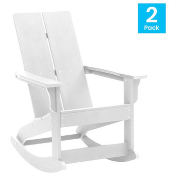 Finn Modern All-Weather 2-Slat Poly Resin Rocking Adirondack Chair with Rust...