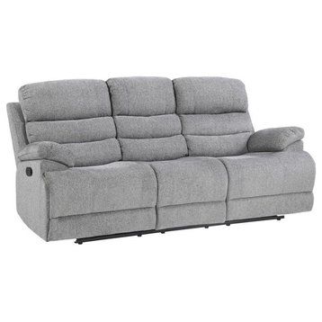 Pemberly Row 19" Transitional Chenille Fabric Double Reclining Sofa in Gray