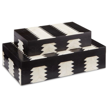 Currey & Company 1200-0450 Arrow Box Set of 2 in Black/White/Natural