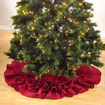 Ruffled Design Christmas Tree Skirt, Red, 56"