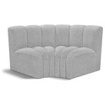 Meridian Furniture - Arc Boucle Fabric Upholstered 2-Pc. Inward Curved Modular Sectional, Grey - Give your living room or den the perfect blend of style and versatility with this Arc boucle fabric curved modular Sectional. Part of the Arc modular furniture collection, this Sectional comes upholstered in rich grey boucle fabric and features deep channel tufting that adds a touch of luxury while enhancing comfort and support. A seamless combination of form and function, this chair can be used with other Arc pieces to create a myriad of configurations in your well-curated room.