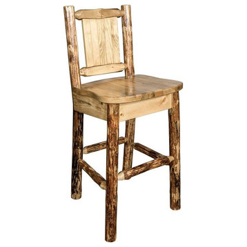 Montana Woodworks Glacier Country 30" Hand-Crafted Barstool with Back in Brown