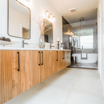 Expansive and Functional Open Shelving Vanity Cabinets