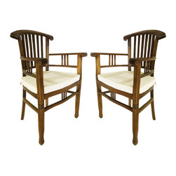 BHome - Solid Teak Batavia Armchairs With Cushion, Set of 2 - Outdoor Dining Chairs