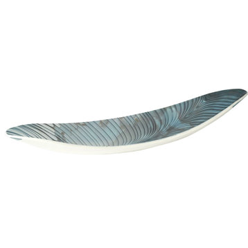 Ivory Turquoise Feather Swirl Gondola Bowl Natural