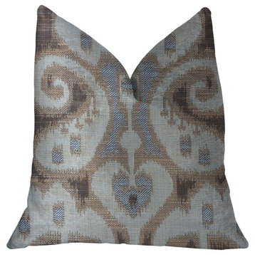 Paragon Brown, Blue and Beige Luxury Throw Pillow, Double Sided 12"x20"