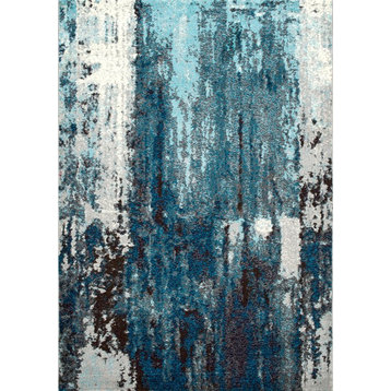 Winter Abstract Area Rug, Blue, 6'7"x9'