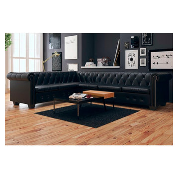vidaXL Chesterfield Corner Sofa 6-Seater Faux Leather Black Chaise Longue