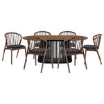 Armen Living - Pasadena Echo 7-Piece Oval Dining Set, With Walnut/Black Finish Table and Chairs - Enhance your dining space with the Pasadena Echo 7 Piece Oval Dining Set. This 7-piece dining set includes 1 Pasadena oval dining table and 6 Echo dining chairs with faux leather upholstery. The versatile chairs merge style and functionality, making them a perfect addition to your dining room, kitchen, accent, or vanity chairs. Crafted with precision and a keen eye for detail, the Echo dining chairs showcase a stunning combination of wood and easily maintained faux leather upholstery. This modern design not only guarantees durability but also imparts a timeless aesthetic, making these chairs an ideal choice for those seeking a cohesive and refined furniture set. The Windsor style chair back and angular frame creates a timeless silhouette. With a generous tabletop length of 79 inches and a width of 43 inches, this dining room table features a beautiful solid wood base and concrete bottom for added stability. The retro allure of mid-century design is present in the slatted pedestal base, further elevating its appeal, whilst lending its unmistakable character and attractive, architectural-like quality. This oval dining set can be used in formal or casual dining settings. The Pasadena Echo dining set is available in an all-black finish with black faux leather upholstery, a black finish table with walnut chairs and black faux leather upholstery, or a black base table with walnut tabletop and chairs with black faux leather upholstery.