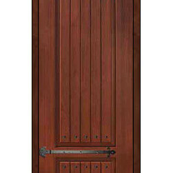Front Single Door 96 Fiberglass Rustic 2 Panel V-Grooved Solid - Front Doors