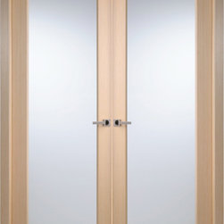 Contemporary Bleached Oak Veneer Interior Double Door, Frosted Glass - Interior Doors