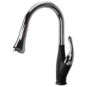 Layla Pull Out Brass Kitchen Faucet, Polished Chrome/Black