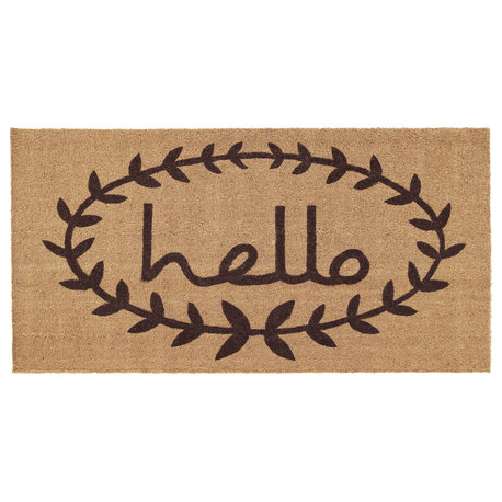 Calico Hello Doormat, Natural, Black, 36"x72"