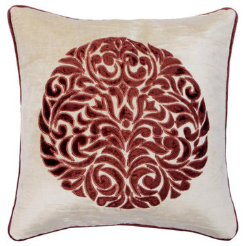 Decorative 16"x16" Applique Red Velvet Throw Pillows For Couch, Maroon Scent