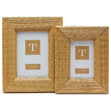 Two's Company Woven Reeds Set of 2 Cane Photo Frames (4x6 and 5x7)