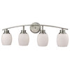 Casual Traditional 4-Light for The Bath, Brushed Nickel With White Lined Glass