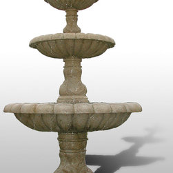 Large 3-Tier Fountain with Kissing Birds Finial in Giallo Fantasia Granite - Outdoor Fountains And Ponds