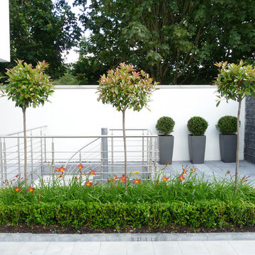 Formal planting along house entrance path