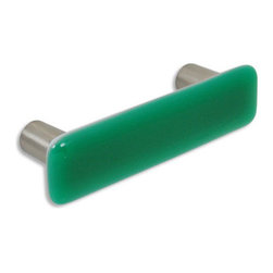 CKP - Art Glass Pull, Emerald Green, Dull Brushed Nickel Base - Cabinet And Drawer Handle Pulls