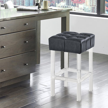 Kara 26" Counterstool, Gray Faux Leather With Acrylic Legs