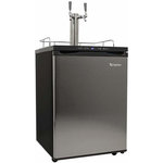 EdgeStar - EdgeStar KC3000TWIN 24"W Freestanding Double Tap Kegerator - Stainless Steel - Features: Beverages On Tap: Included in this purchase is a refrigerator and all necessary kegerator hardware and components Temperature Range: Keep beverages cool from 32 to 50°F Stainless Steel Door: This sturdy door looks great and will hold up over the life of the unit (included on SS model only) Ample Capacity: Stores (3) corny kegs or (3) sixth kegs and has two dispensers so your favorite beers are on tap at any given time -- this unit can also handle oversize kegs Digital Display: Keep an eye on temperature information with this handy display Rubber plug in back of fridge can be removed to move the CO2 canister from inside the fridge to the rear-mounted canister holder or left in to ensure proper insulation Manufacturer Warranty: 1 Year Parts, 90 Day Labor Specifications: Accepts Custom Panels: No Defrost Type: Manual Depth: 25-1/2" Door Alarm: No Door Lock: No Height: 33-1/2" Reversible Door: Yes Installation Type: Free Standing Leveling Legs: No Number Of Shelves: 2 Shelf Material: Wire Width: 23-3/4" With Casters: Yes Product Includes: One (1) Stainless Steel Column Dual Faucet Tower Two (2) Domestic “D” System Sankey Coupler Two (2) 5ft lengths of 3/16in I.D. NSF Approved Beer Line One (1) 5lb Aluminum CO2 Tank (Empty) One (1) Integrated Drip Tray Two (2) Black Tap Handle Two (2) Chrome Plated Brass Faucet One (1) Single Gauge Regulator Three (3) 5ft lengths of 5/16in I.D. Vinyl Air Line One (1) T-Fitting 5/16in. I.D. One (1) Spanner Faucet Wrench Two (2) Coupler Washers Dimensional Drawing:
