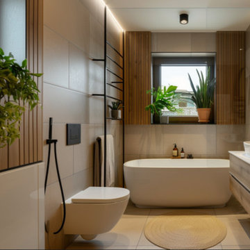 Scandinavian design bathroom with bathtub