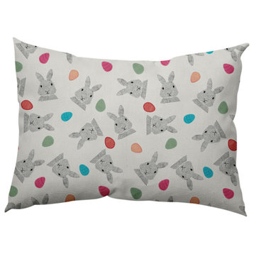Bunnies and Eggs Easter Decorative Lumbar Pillow, Whisper White, 14x20"