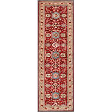 Pasargad Kazak Collection Hand-Knotted Lamb's Wool Runner, 3'1"x9'7"