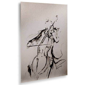 Marc Allante 'The Cellist Sketch' Floating Brushed Aluminum Art, 16x22