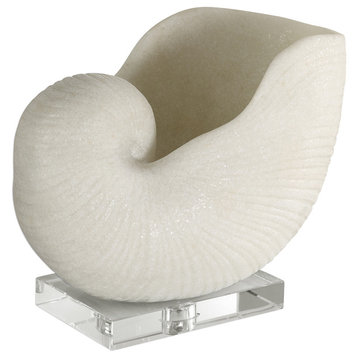 Elegant Large White Nautilus Shell Sculpture, Open Sea Coastal Organic Shape