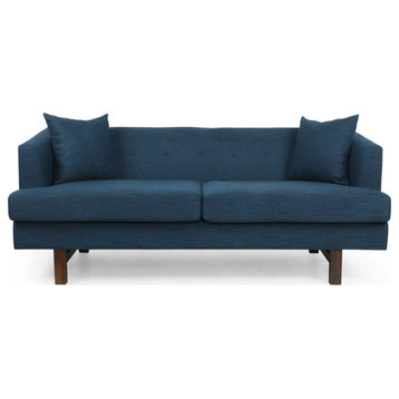Sparks Mid-Century Modern Upholstered 3 Seater Sofa, Navy Blue/Espresso